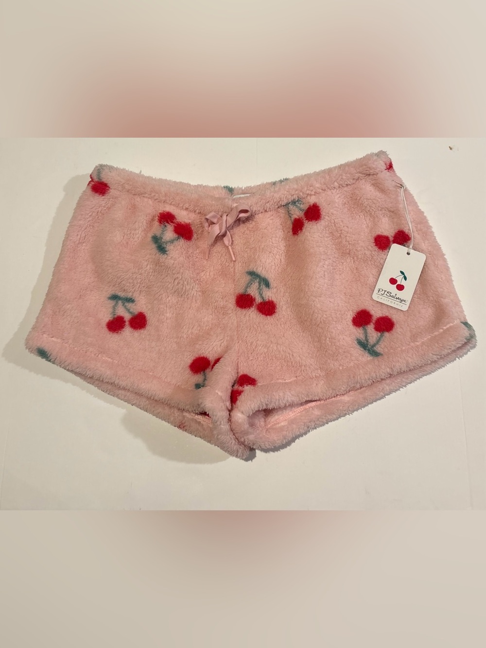 P.J. Salvage "Life Is Sweet" plush pajama shorts Cherry Pink Sz Large  PJ NEW